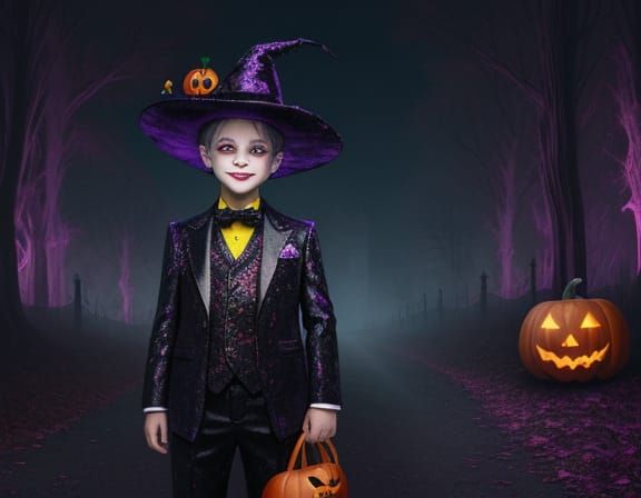 Surreal Child with Twisted Halloween Bag in Eerie Digital Ar...