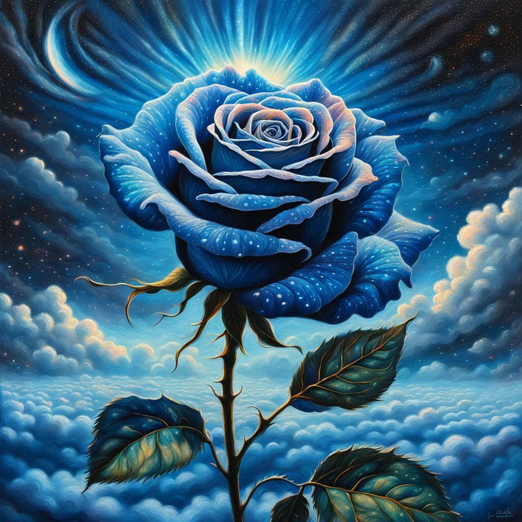Cosmic Blue Rose: A Surrealist Astral Illustration