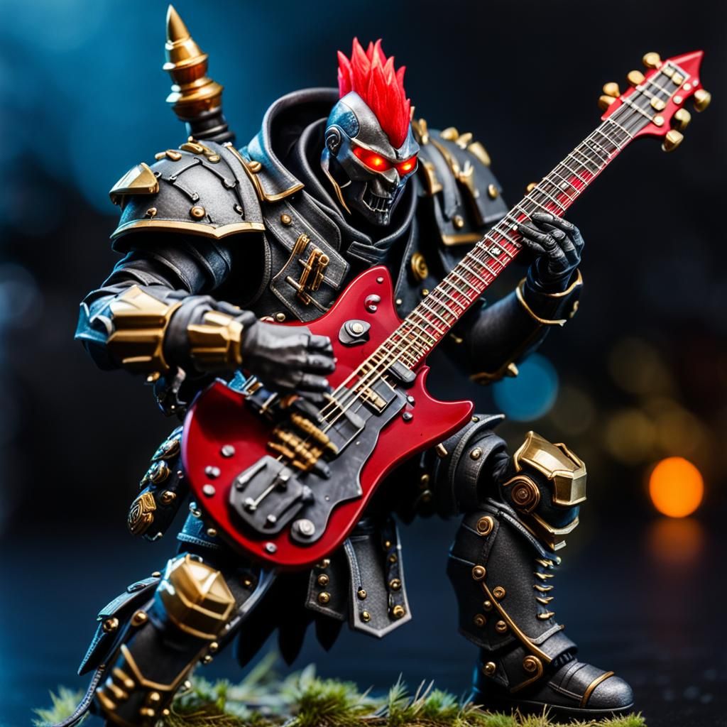 Gunmetal Warforged Bard with Red Mohawk
