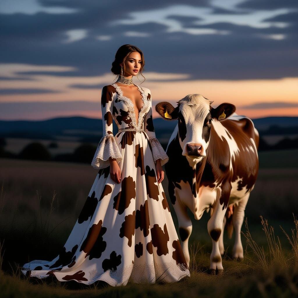 Elegant Woman Surrounded by Nature in Cyberpunk-Inspired Art