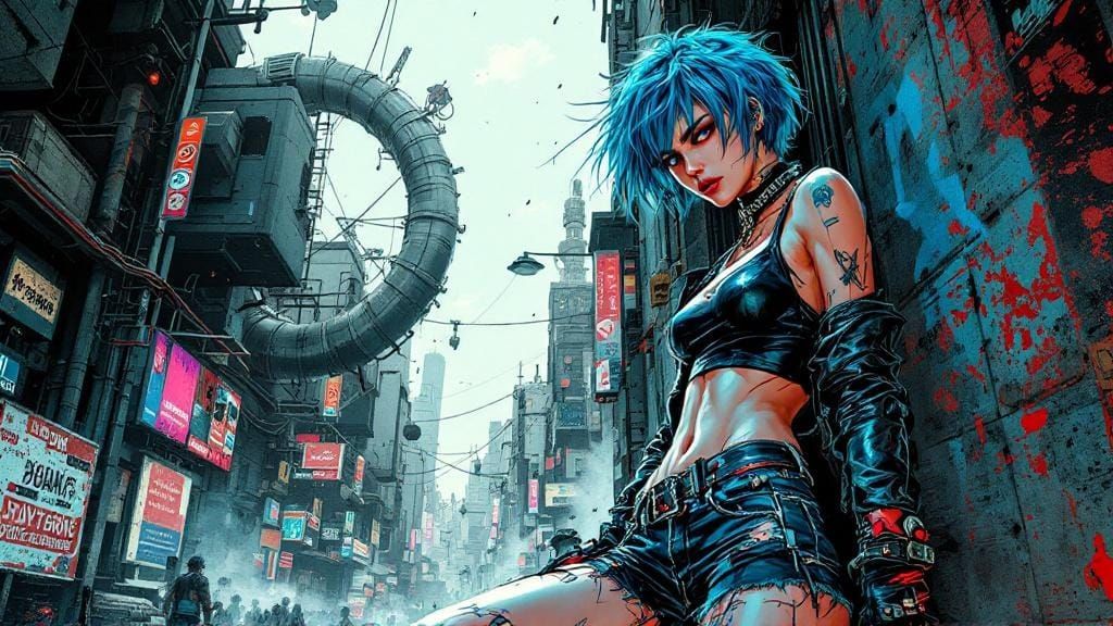 Cyberpunk Woman in Graphic Novel Style
