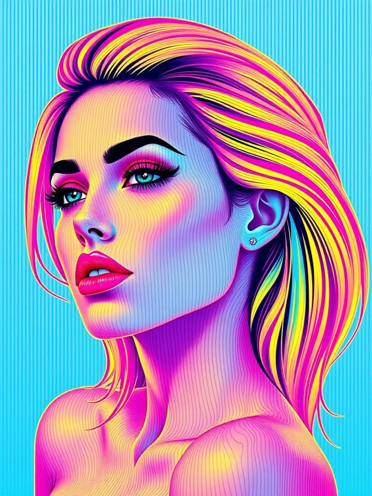 Pop Art Portrait with Flowing Contour Lines