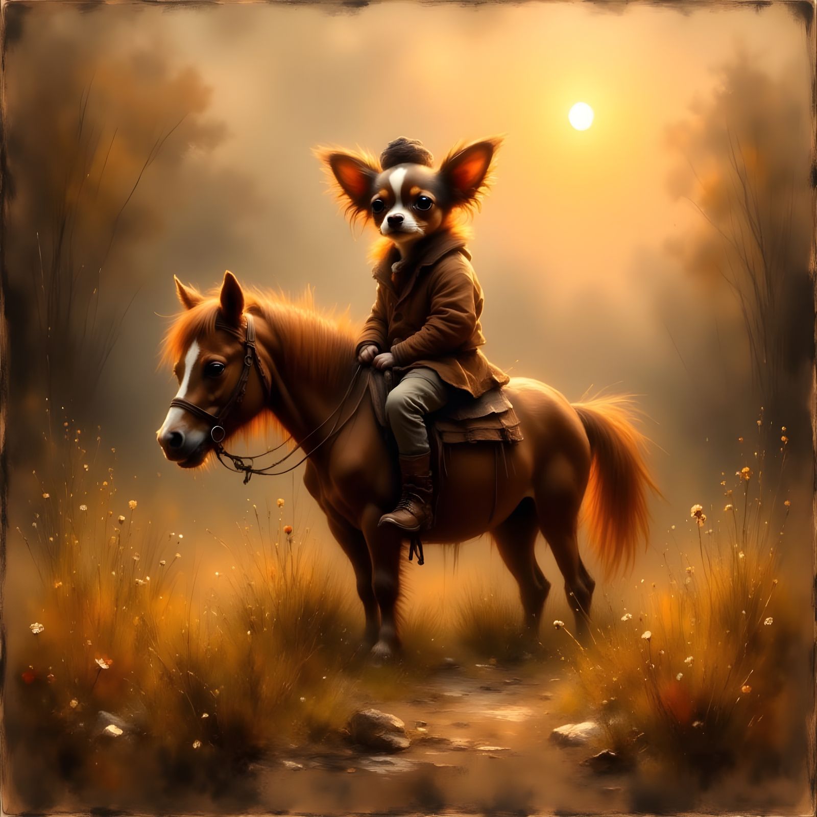 Chihuahua in a Rembrandt-Inspired Pony Ride