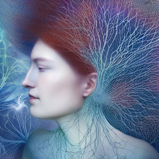 Surreal Woman in Forest Reflection: Watercolor Style