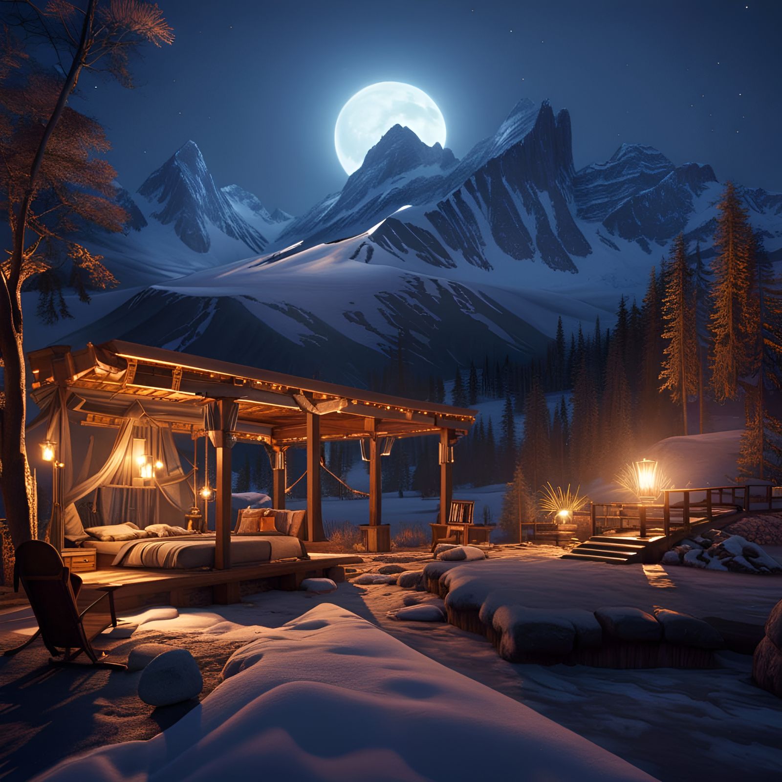 Romantic Couple Watching Northern Lights in 3D