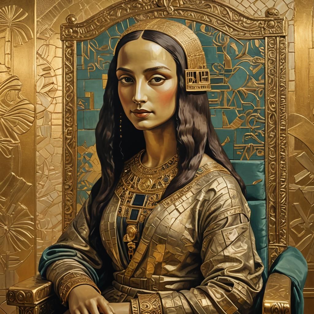 Mona Lisa with Nefertiti Face in Klimt Style