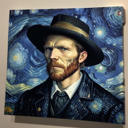 Skull with Starry Night Background in Van Gogh Style