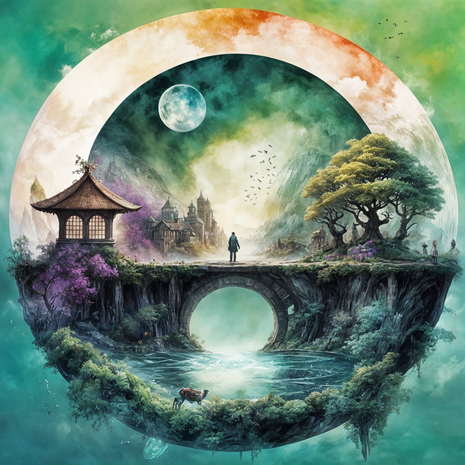 Surreal Crystal Stargate in Dreamy Watercolor Style