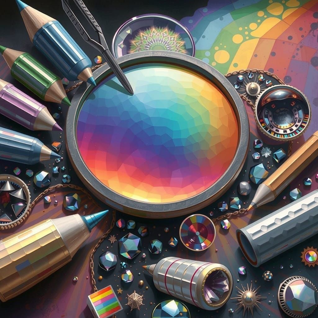 Vibrant Rainbow Kaleidoscope in Mixed Media Style