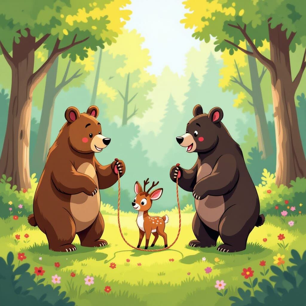 Bears Play Jump Rope With Mule Deer in Forest