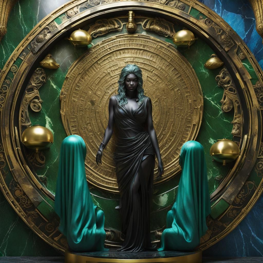 Apocalyptic Scene: Temptress in Hieroglyphic Circle