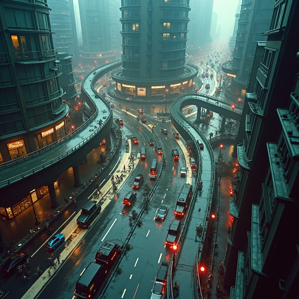 Futuristic Metropolis: Chaotic Traffic Light Intersection