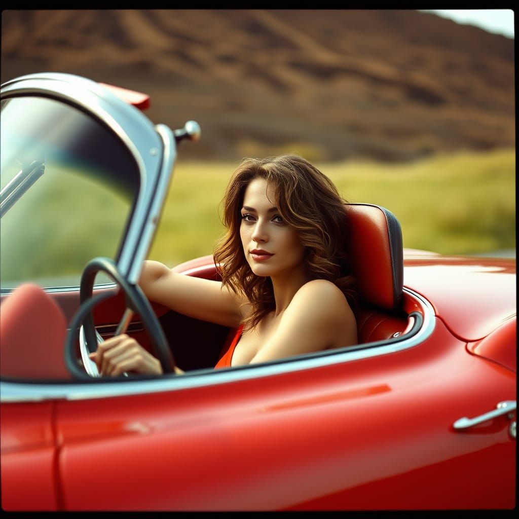 Woman in a Little Red Corvette, Parked Sideways, Speed and D...