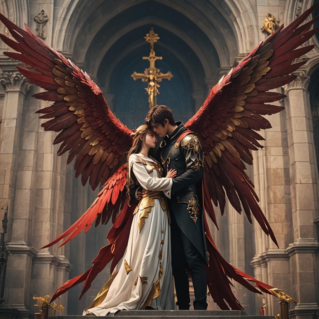 Demon and Angel Embrace: Cinematic Dark Fantasy