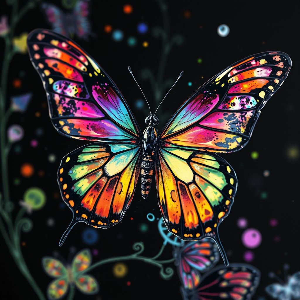 Colorful Butterfly Macro in Alcohol Ink Style