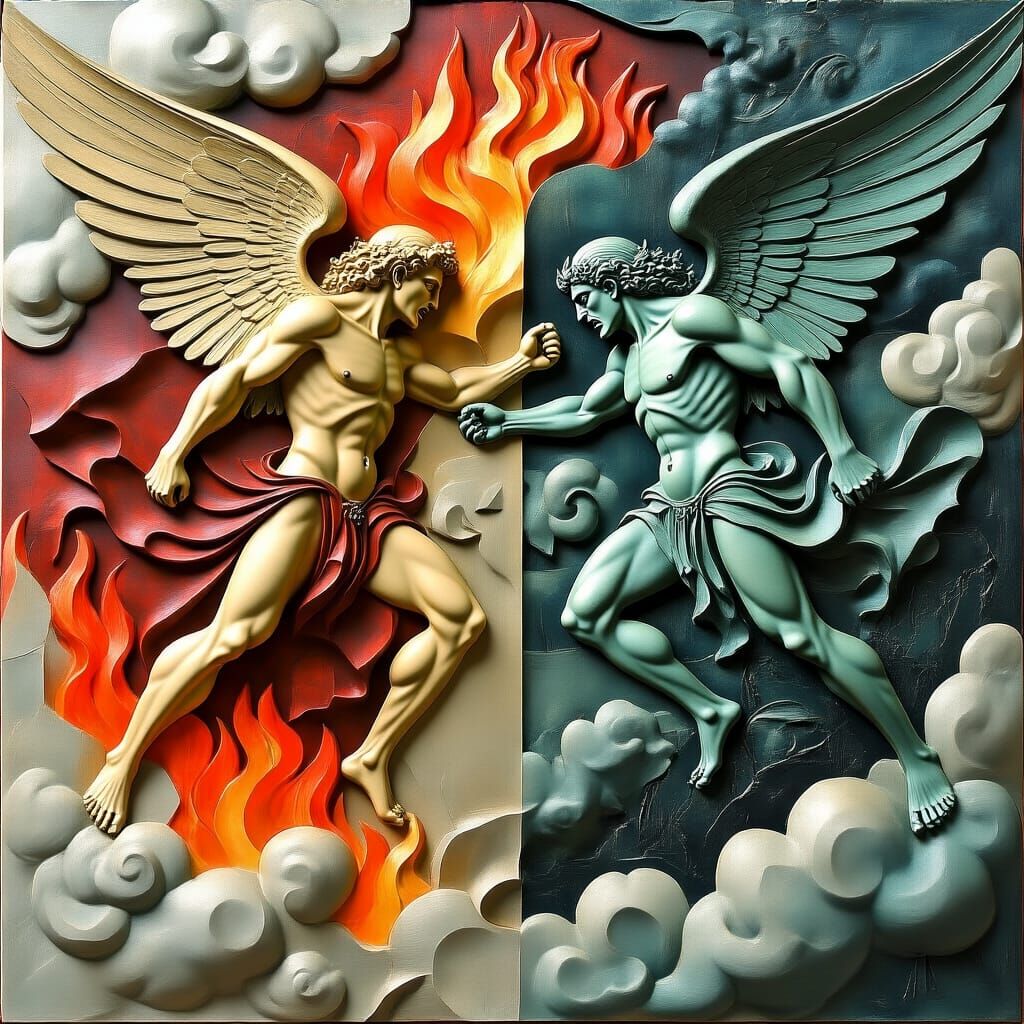 Angels and Demons in Abstract Art Deco Style