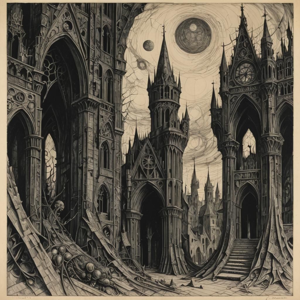 Gothic Darkness Descends in Mixed Media Style