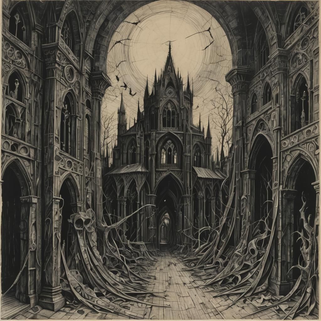 Gothic Darkness Descends: A Mixed Media Pencil Sketch