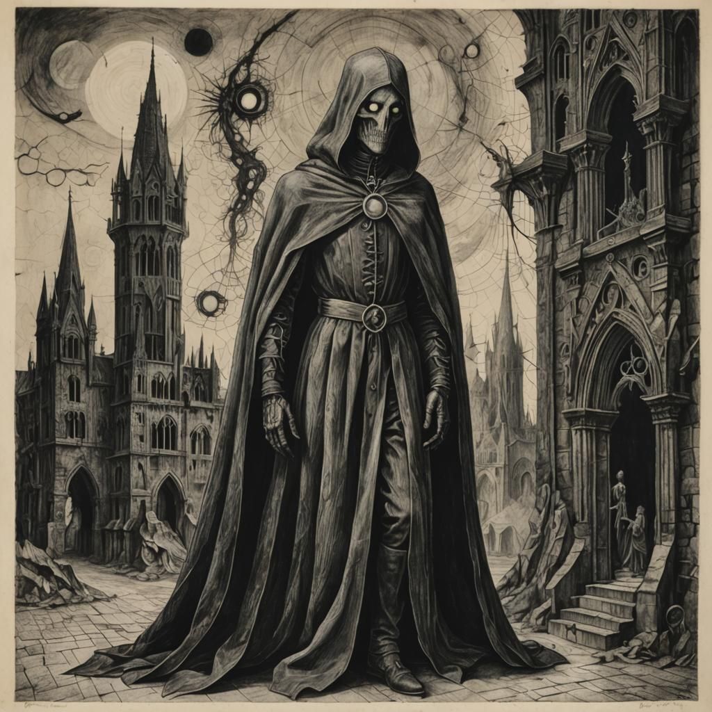 Gothic Darkness Descends: A Mixed Media Pencil Sketch