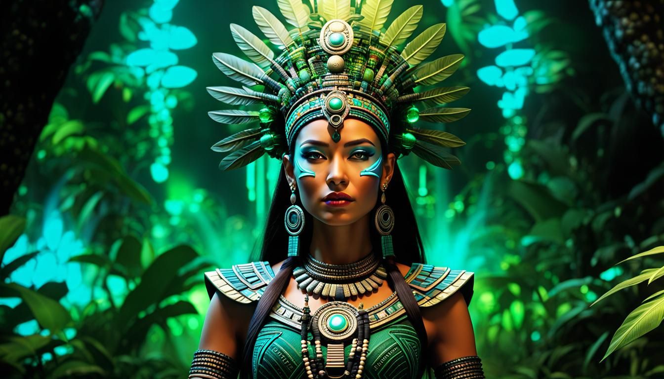 Mayan Queen in Dark Jungle with Sonoluminescence