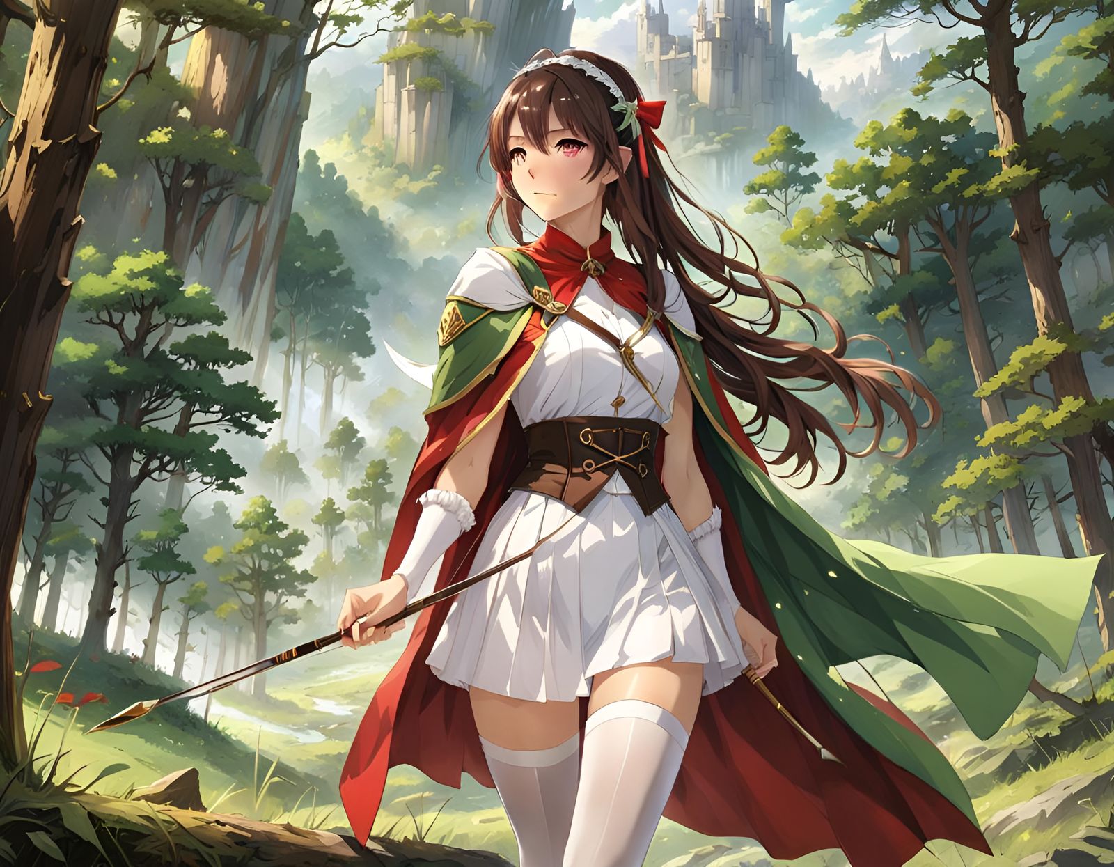 Anime Girl Archer Surveys Fantasy Valley Landscape