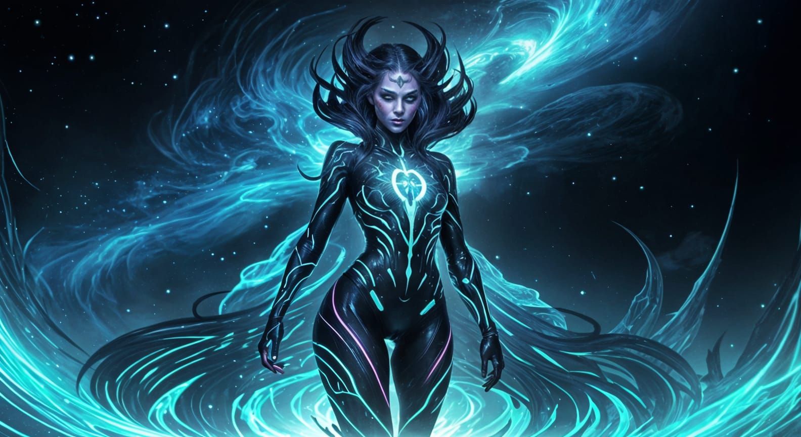 Giant Sleek Monster Lady in Star Nebula