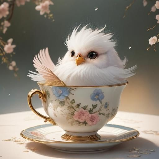 Birds in Teacup: Whimsical Watercolor Art