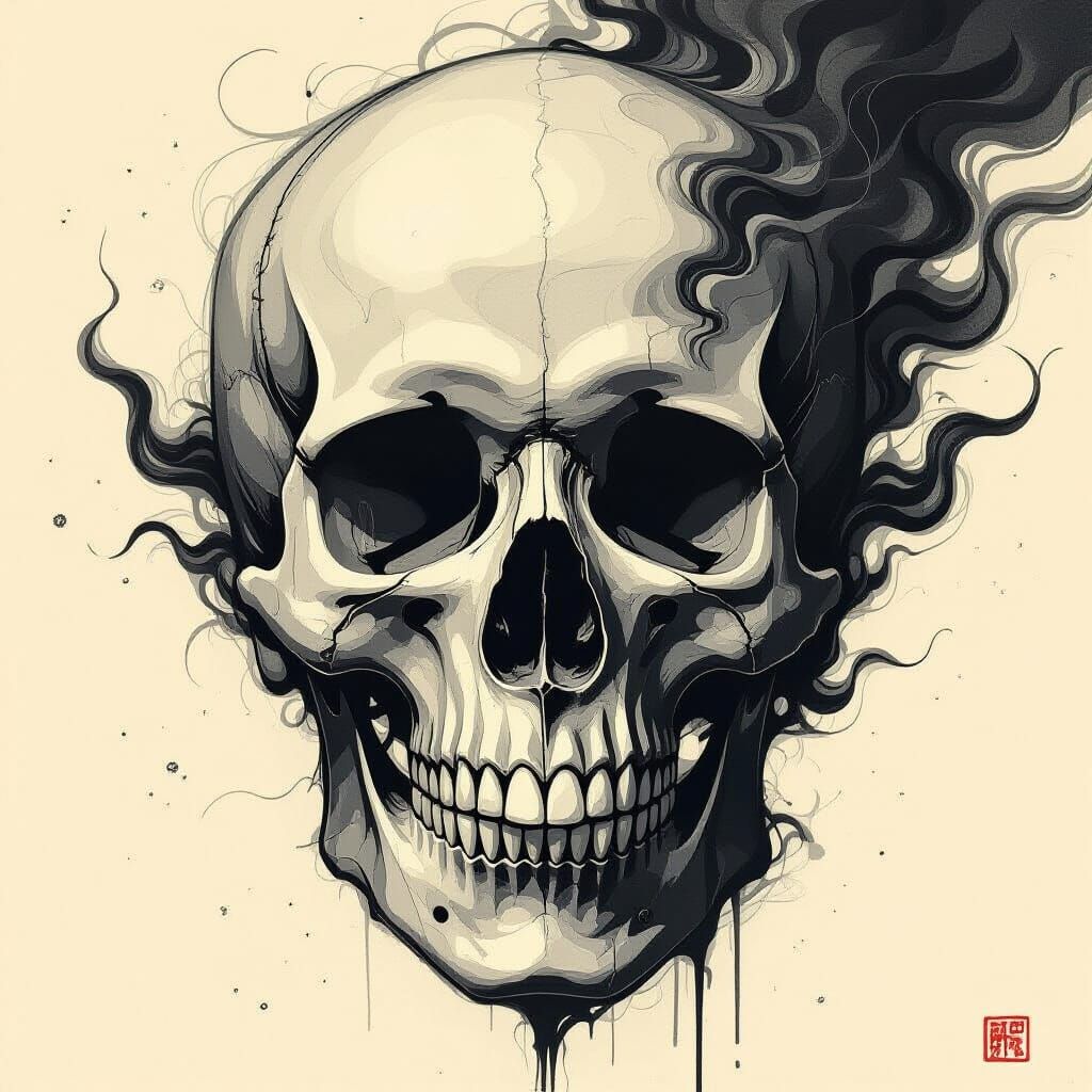 Intricate Black Skull Art with Dramatic Lighting