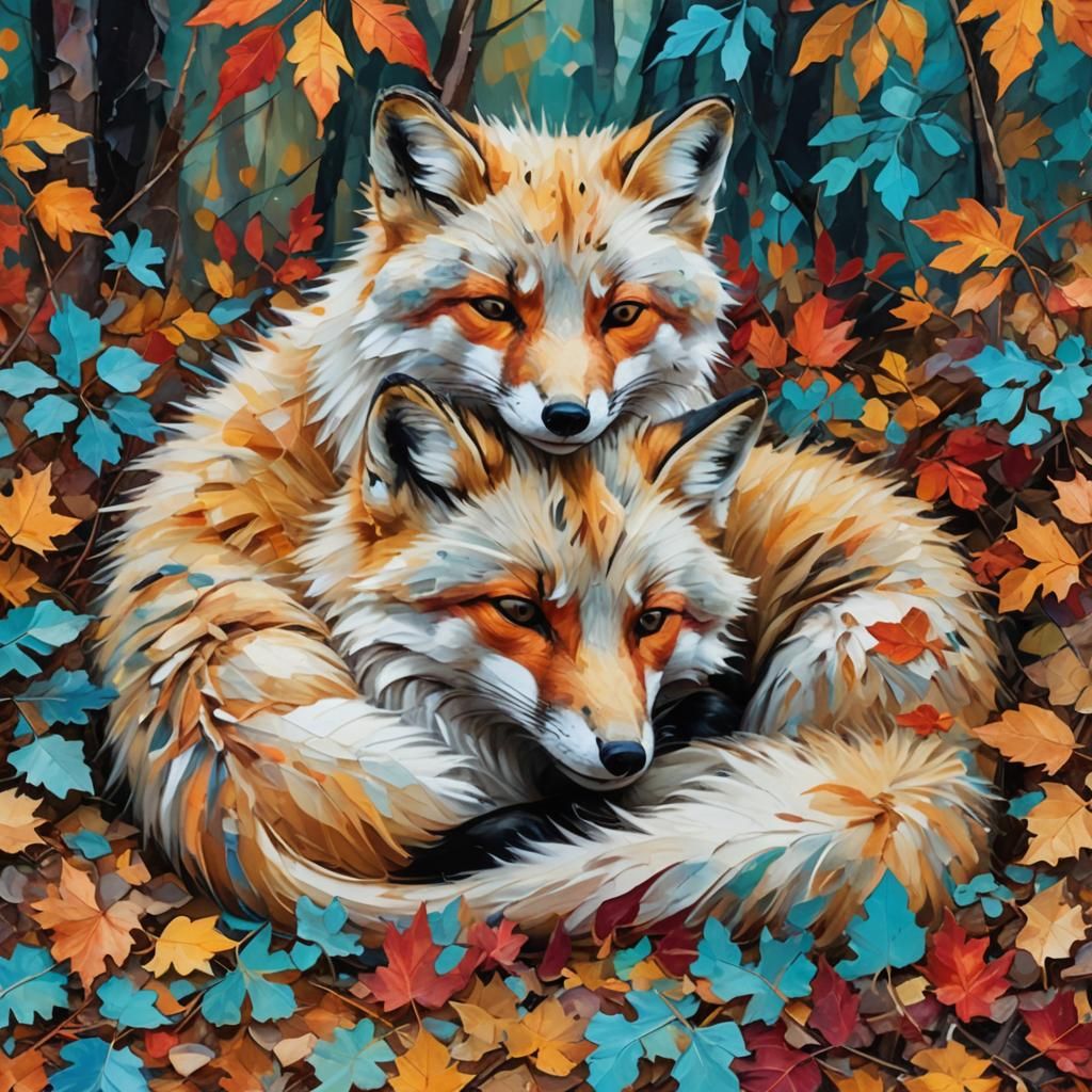 Sleeping Foxes in Fauvist Expressionism Style