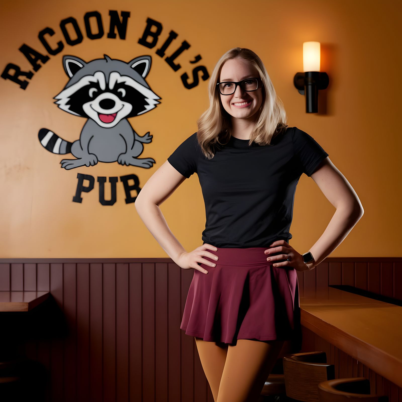 Confident Young Woman at a Whimsical College Bar