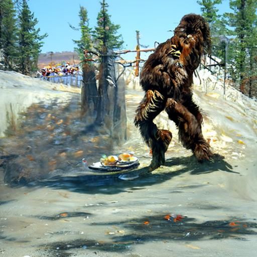 Sasquatch at Thanksgiving in Oil Painting Style