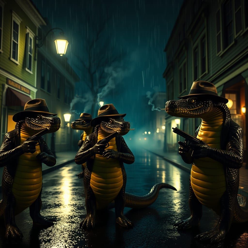 Python Mobsters Await Attack in Film Noir Style