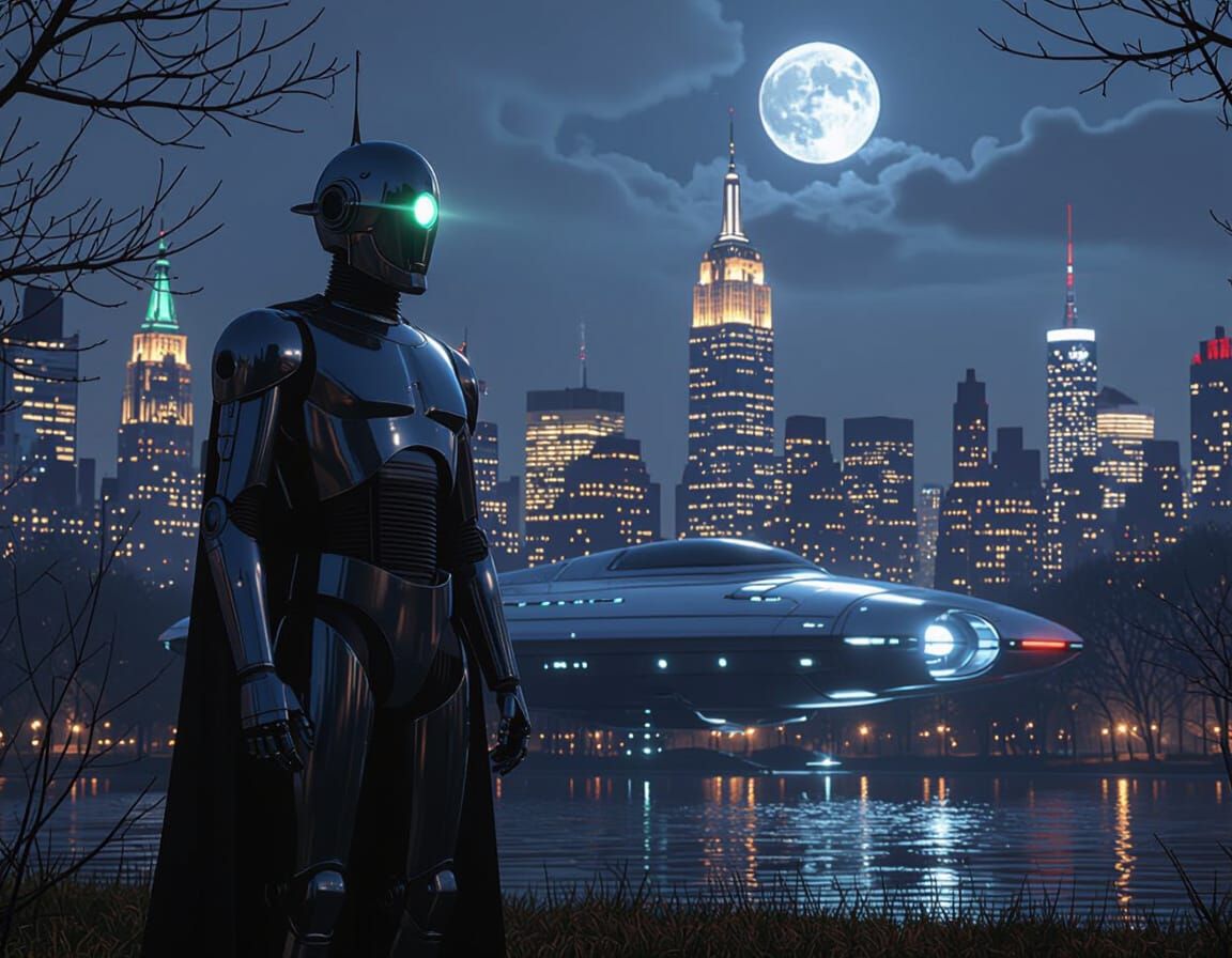 Imagine: "The Day The Earth Stood Still" Gort guards Klaatu's spaceship, Gort's singular electronic eye shines brightly,...