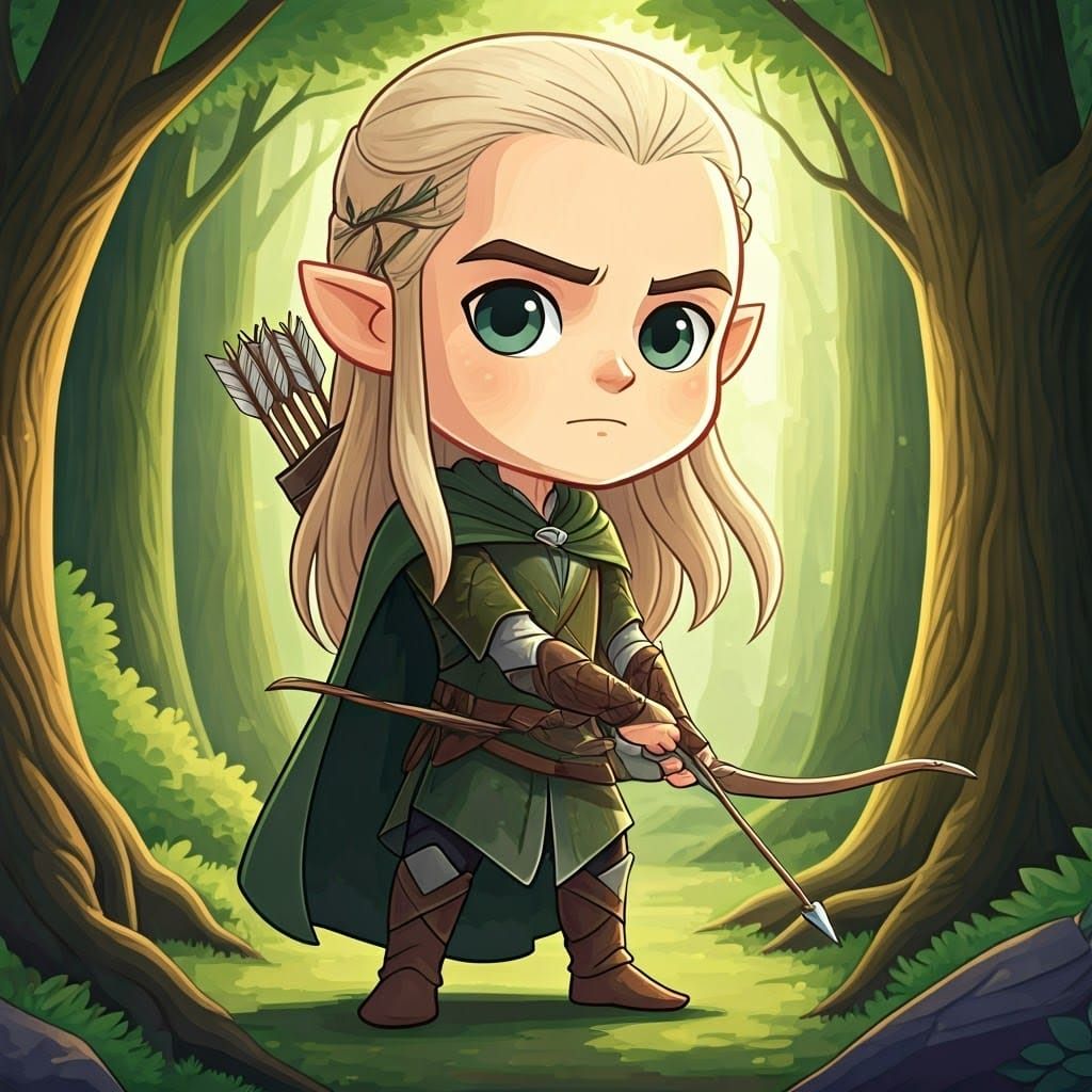 Legolas in Greenwood: a Vibrant Chibi Cartoon
