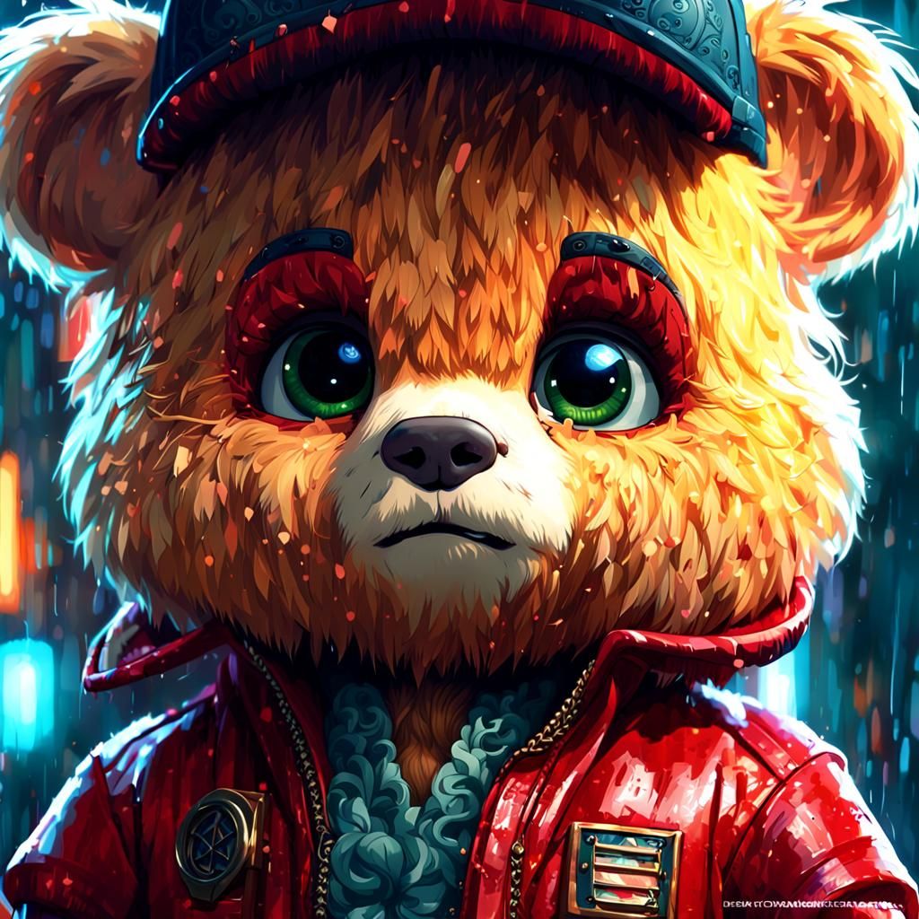 Sad Teddy Ruxpin Portrait in Rainy Weather
