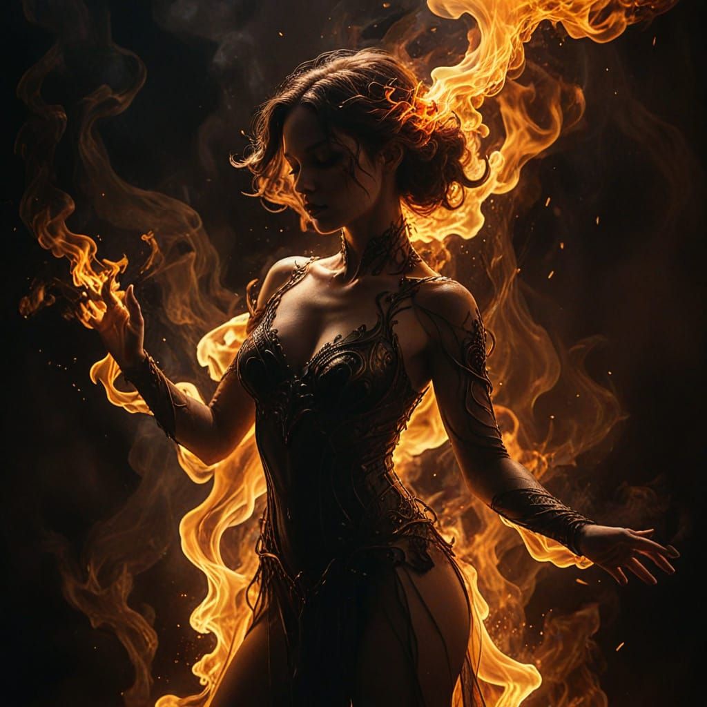 Fiery Silhouette of a Woman in Dark Fantasy Style
