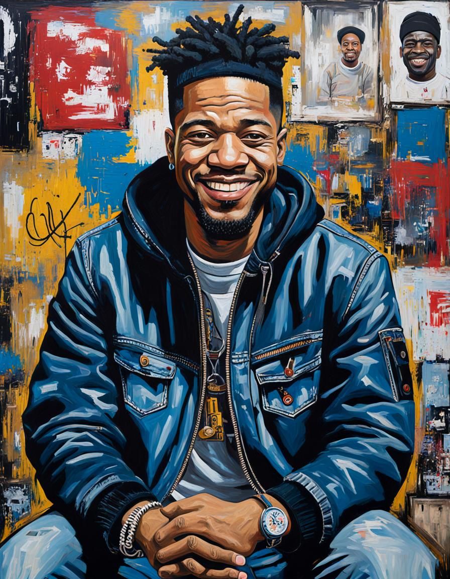 Smiling Hip Hop Man Portrait in Urban Art Style