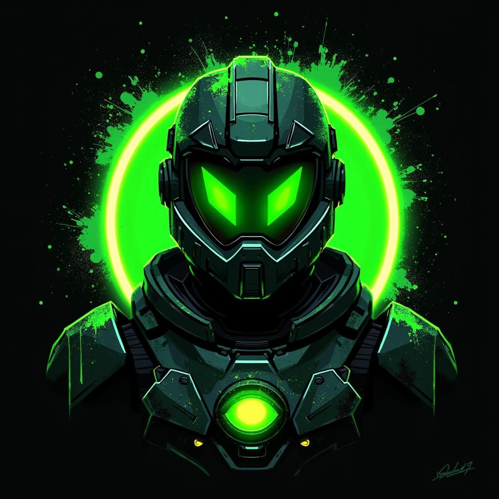 Green-Eyed Space Warrior: Digital Vector Art