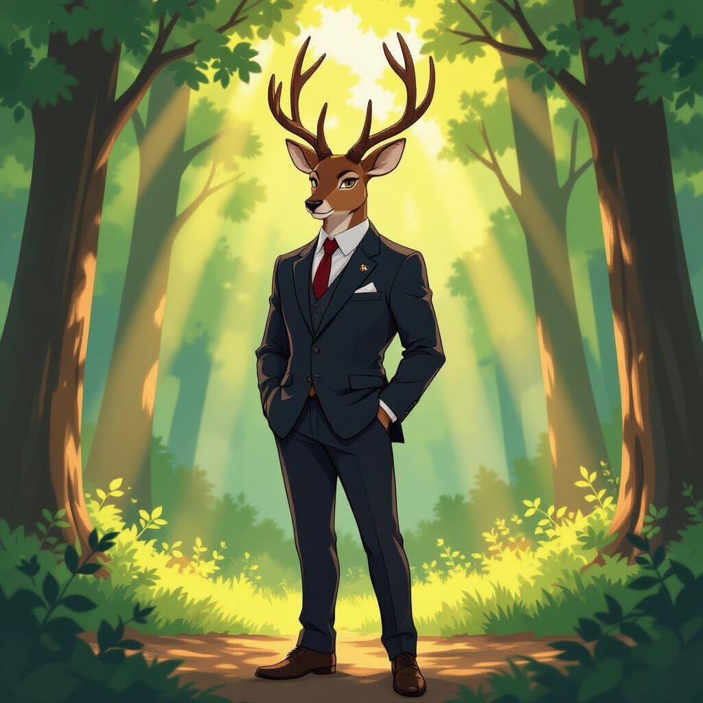 Louis the Red Deer in Forest Clearing