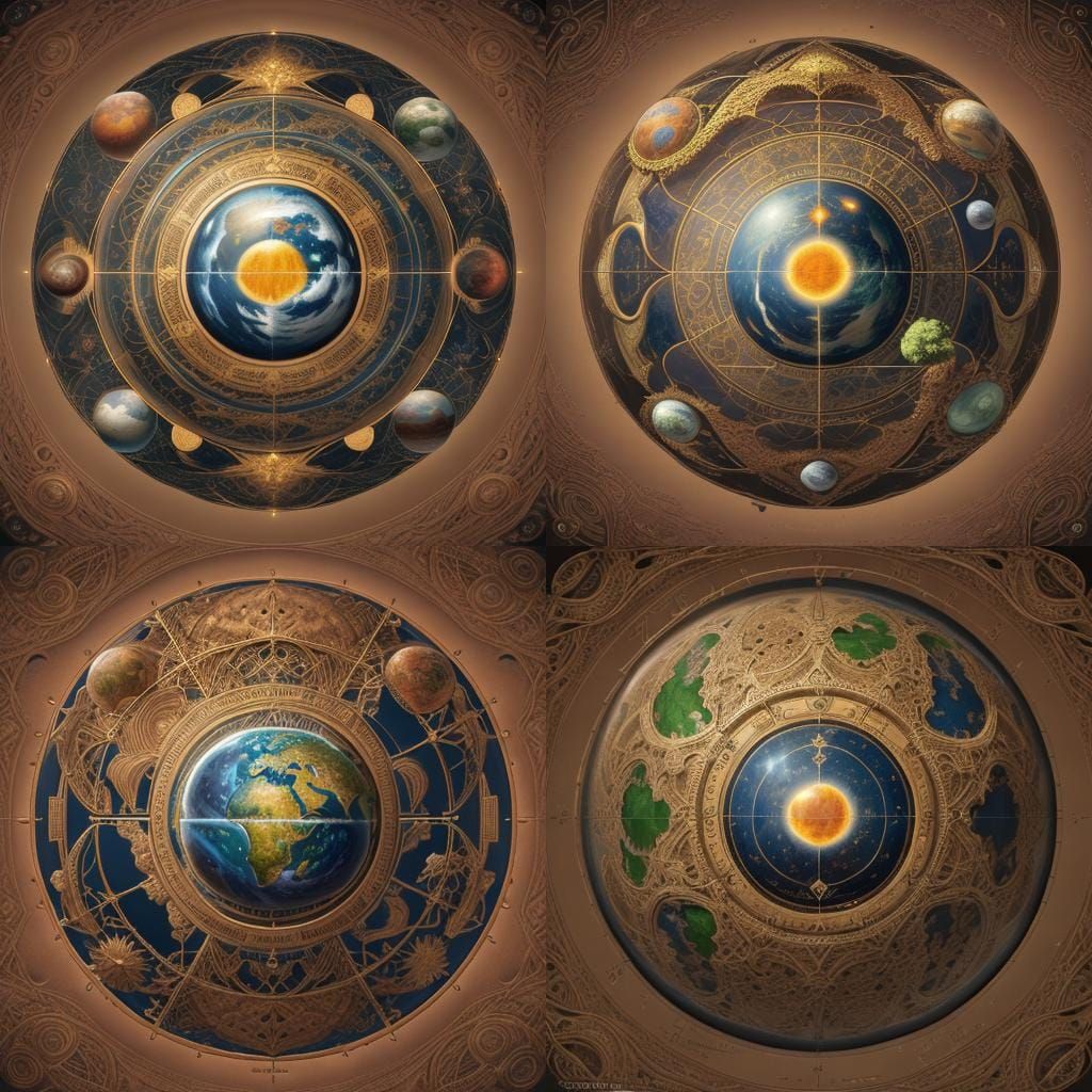 Intricate Celestial Globe with Earth Center, Detailed Digita...