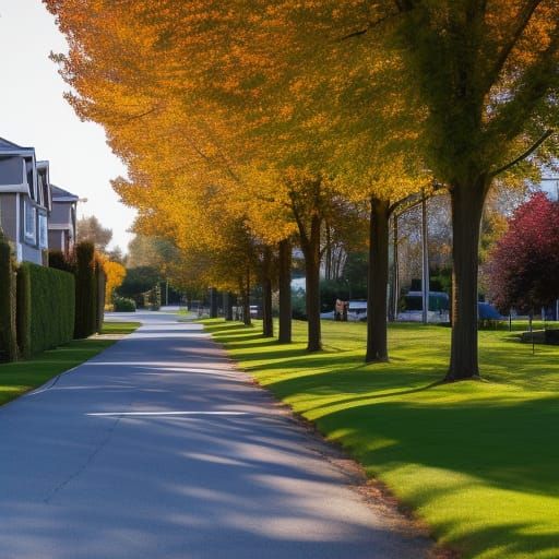 Autumnal Suburban Street in Photorealistic Digital Art