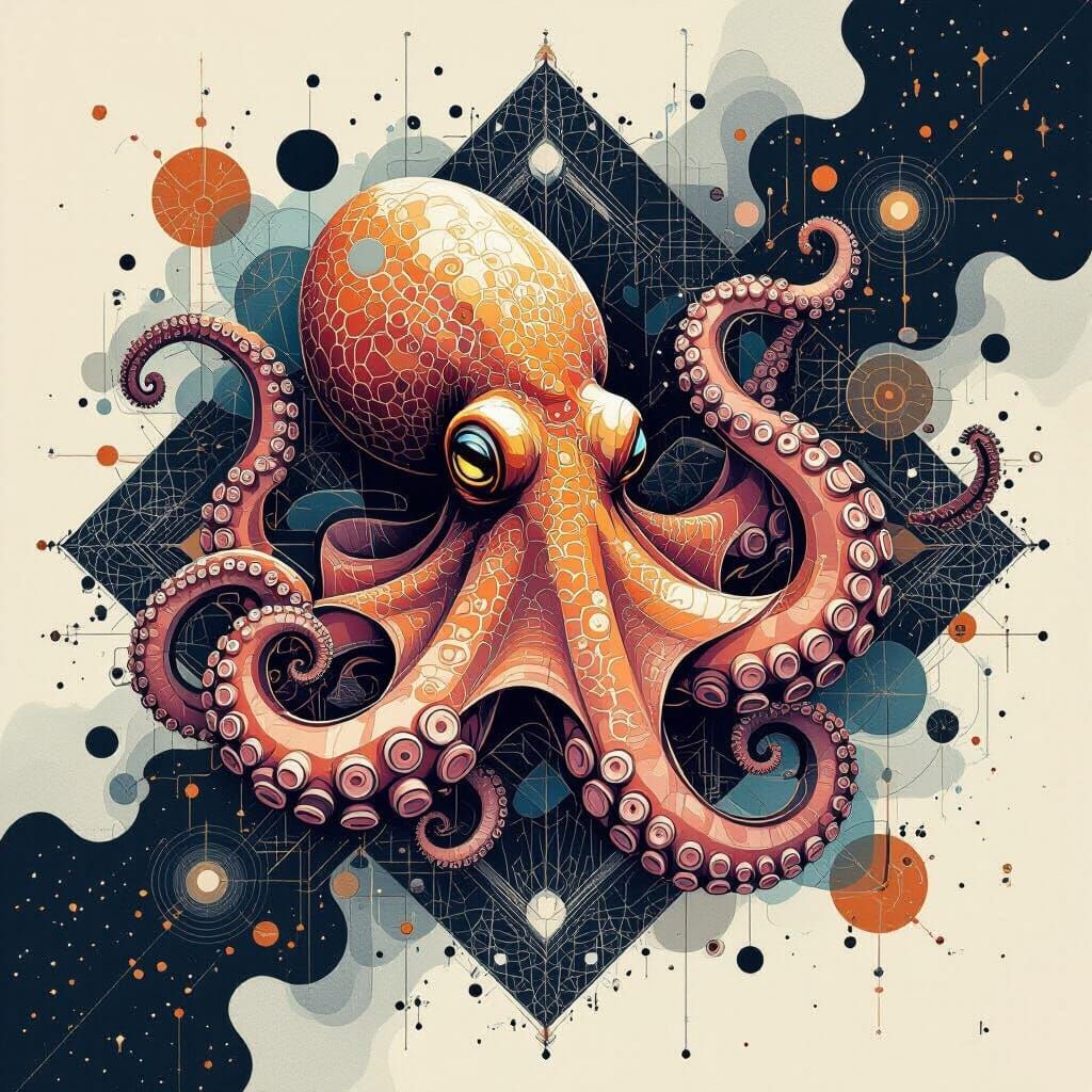 Abstract Octopus Tattoo Design with Geometric Elements