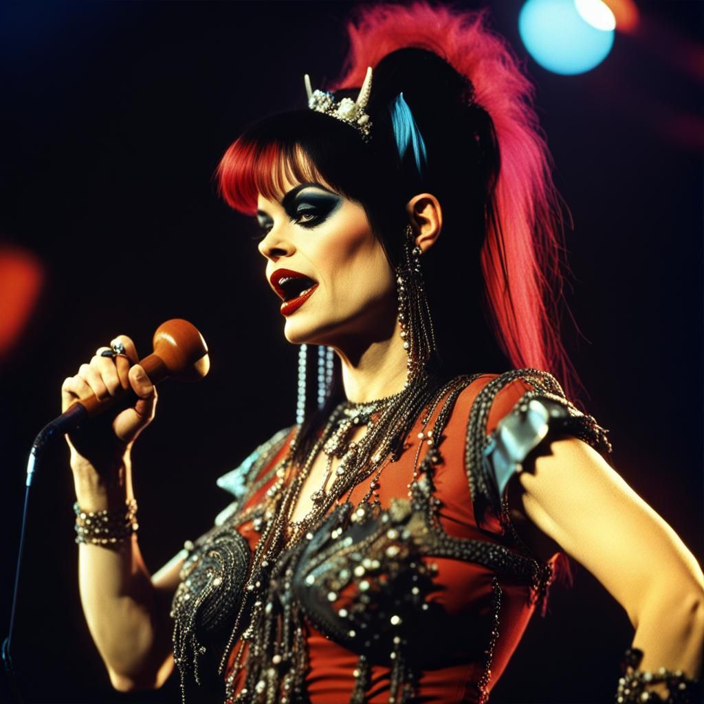 Nina Hagen on Stage with Hammer, Digital Painting