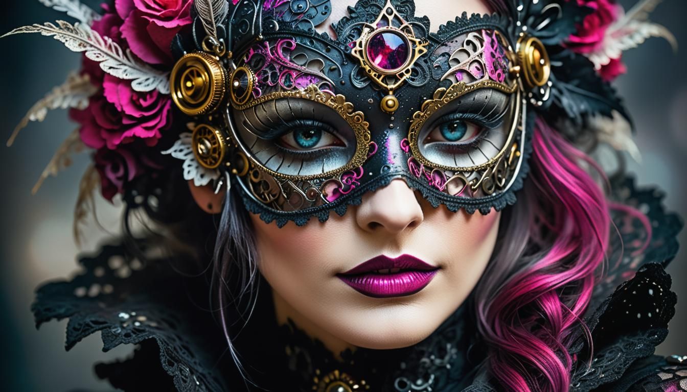 Gothic Steampunk Masquerade Portrait in Vibrant Colors