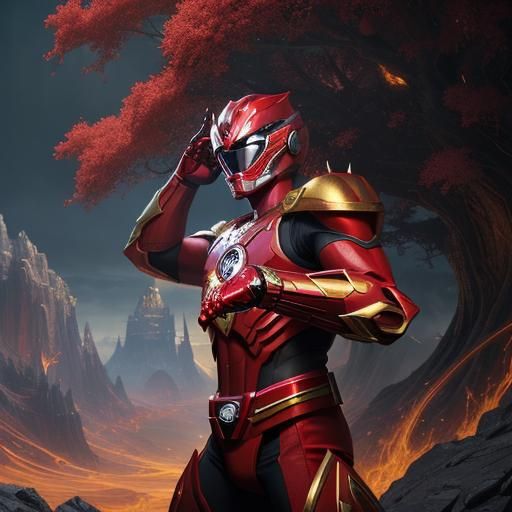 Red Power Ranger in Detailed Matte Painting