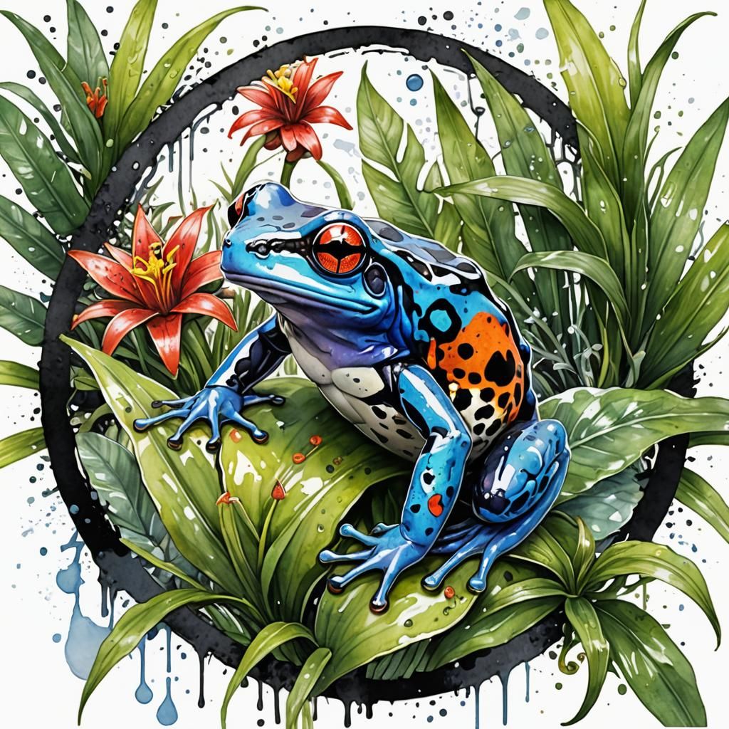 poison dart frog on a bromeliad
