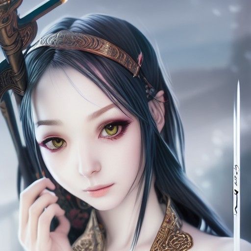 Beautiful Woman with Sword in Manhwa Style