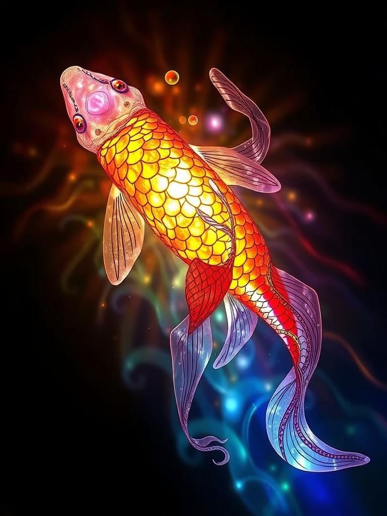 (Heavenly Light Projecting Into Your Soul A Light Sculpture created depicting Koi Love Ai Perception Differentials Insan...