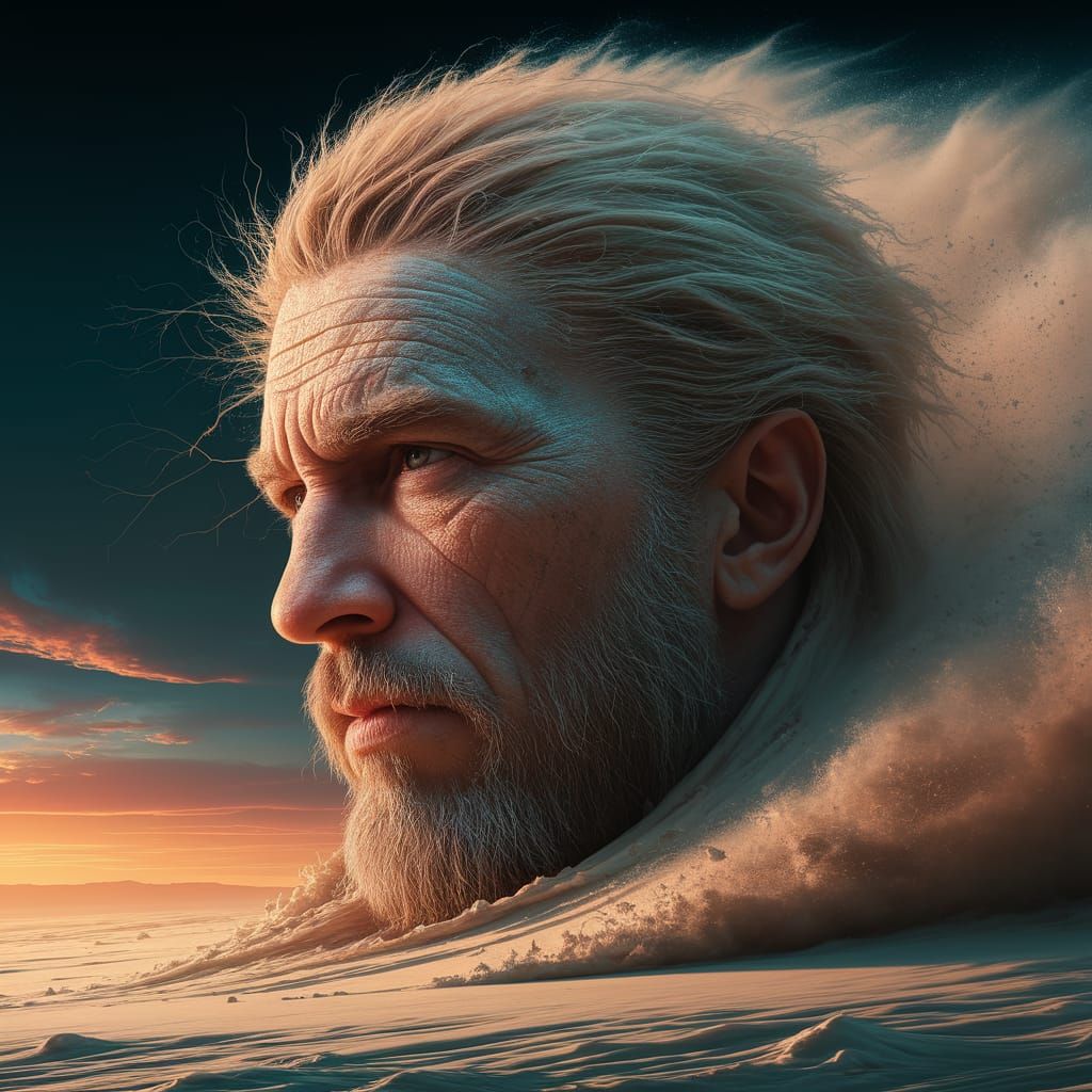 A Majestic Dust and Sand Face Emerges from a Hurricane