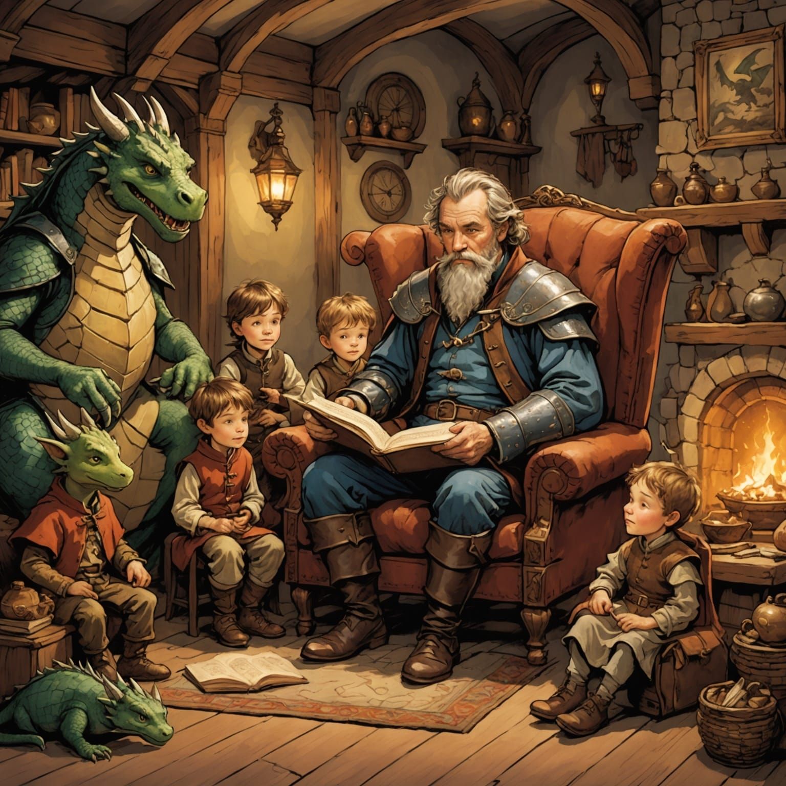 Enchanting Storyteller Scene in Children's Book Style